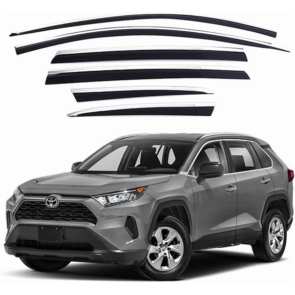 AUTOCLOVER Tape-On Rain Guards Window Visors 6P Chrome BLK, Toyota Rav4 2019-25