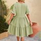 thumbnail image 3 of WILLBEST Vestido Largo Informal De Verano Para Mujer, Manga Corta, Lunares, Volantes, Cuello En V, Medio Botón, Holgado, Midi, 3 of 3