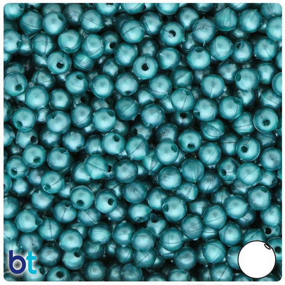 BeadTin Teal Pearl 6mm Round Plastic Beads (500pcs)