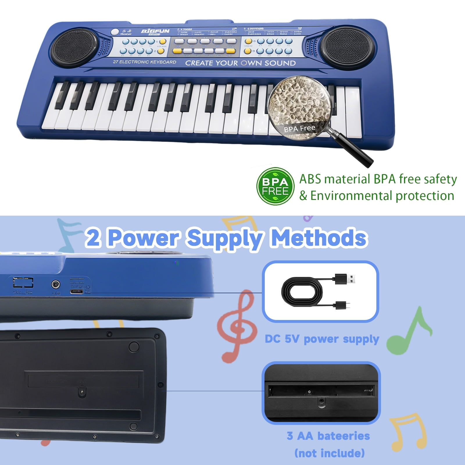 OUTGOO 37 Keys Piano Keyboard for Kids, Portable Music Keyboard Piano, Early Learning Educational Electronic Musical Instruments Toys Gifts for 3 4 5 6 7 8 9 Year Old Boys and Girls