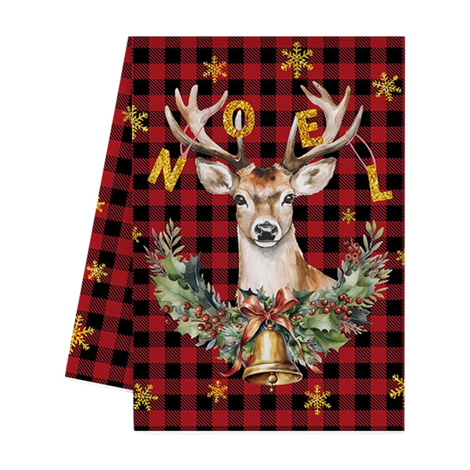 Lot De 6 Torchons De Cuisine Noël - Motifs Sapin, Renne, 40x60cm Microfibre Absorbante | Décoration Table, Serviette Vaisselle Festive