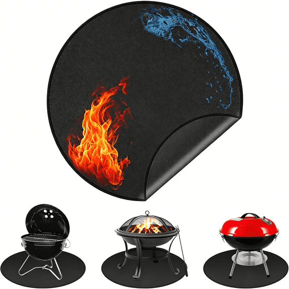 RLESO 36 Inch Black Round Fire Pit Mat,Reusable Grill Deck Protector,Waterproof Heat Pad for Outdoor Bbq Deck Floor Lawn,Fire Pit Mat