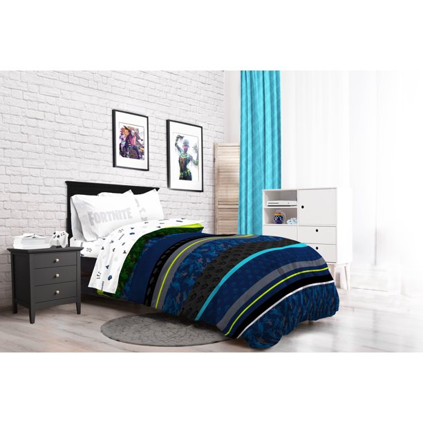 Fortnite Neon Stripe Kids Bed In A Bag Bedding Set W Reversible Comforter Walmart Com Walmart Com