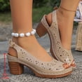 thumbnail image 4 of Viluyesy Womens Chunky Heels Sandals, Hollow Out Peep Toe Slingback Fashion Dress Shoes Khaki US6.5, 4 of 9
