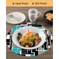 thumbnail image 3 of 13 Inch Round Placemats Set of 6, Teal Blue Black Geometric Non Slip Heat Insulation PP Table Mats, Modern Abstract Art Block Washable Place Mats for Kitchen Dining Party Table Decor, 3 of 7