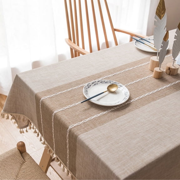 Tablecloth Cotton And Linen European Style,Linen Anti Wrinkle Anti Fade Embroidered Tablecloth Washable Dustproof Tabletop Decoration Rice Color Tablecloth 140 X 140 Cm