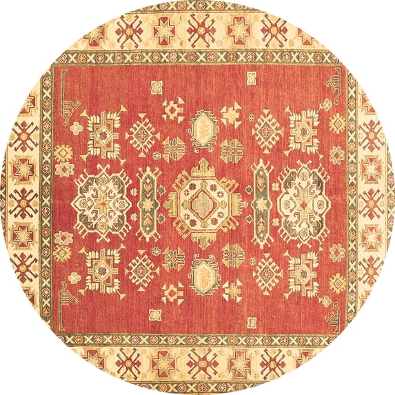 Ahgly Company Indoor Round Geometric Brown Traditional Area Rugs, 4' Round
