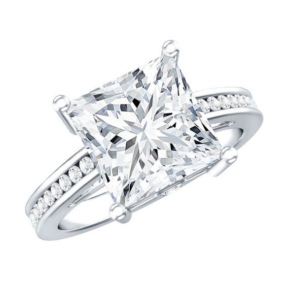 Rosec Jewels Princess Cut Moissanite Solitaire Engagement Ring - 8 mm - 3 ct - D-VS1 Certified, 925 Sterling Silver, US 4.00