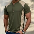 thumbnail image 2 of MIXUE Shirts For Men Summer Color Block Print Round Neck Button Down Short Sleeve Slim Fit Casual Pullover Tops T Shirts Daily-Wear,Green,XL, 2 of 8
