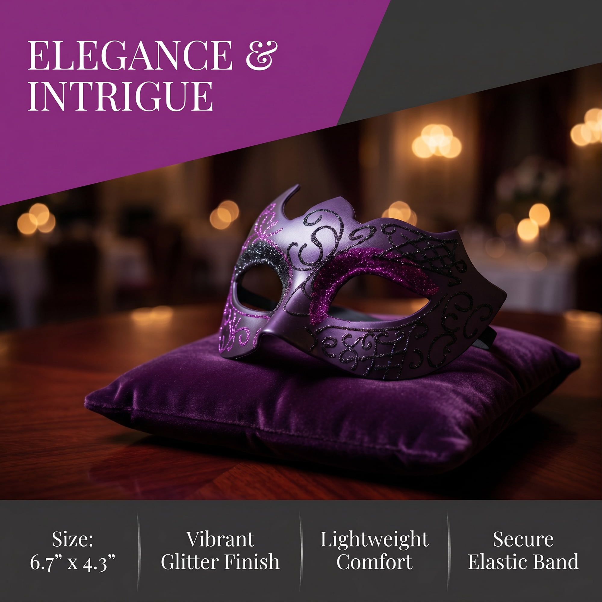 Unique Bargains Venetian Masquerade Mask for Halloween Costume Party Purple 6.7" x 4.3"