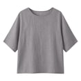 thumbnail image 5 of HongQid Linen Blend Tunic Tops For Women Round Neck Elbow Sleeve Casual Blouse Lightweight Loose Fit Shirts For Women, 5 of 7
