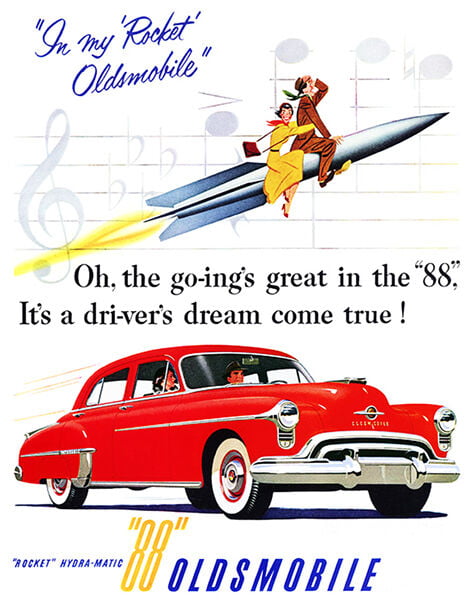 Yellow Vintage Print Ad Hydra-Matic 1950 Oldsmobile 88 Rocket