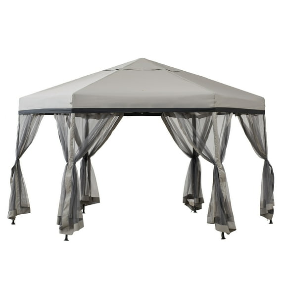 Sunjoy 11x11 ft. Pop Up Gazebo, 2-Tone Portable Canopy/Tent, Outdoor Hexagon Steel Frame Soft Top Gazebo, Mesh Sidewalls and Carry Bagcluded, Gray & Black