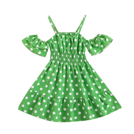 

Pedort Little Girl Dresses For Wedding Girls Summer Dresses Cute Swiss Dots Ruffle Flutter Sleeve Flowy Dress Green 120