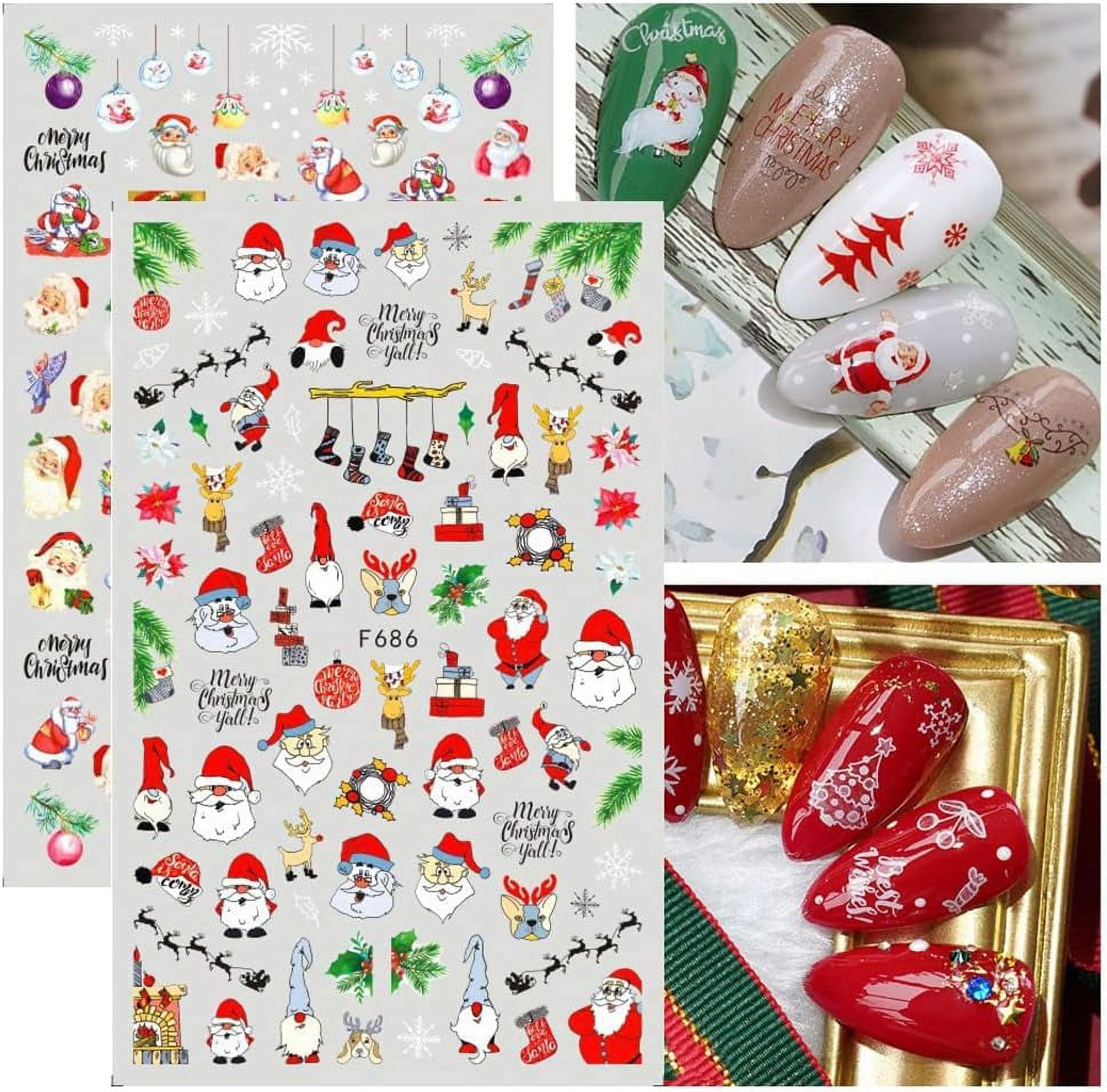 LINLIN Christmas Nail Art Stickers Decals 10 Sheet Self Adhesive Gnome Santa Claus Reindeer Snowflake Christmas Tree Nail Sticker Design Nail Decoration for Women Girls