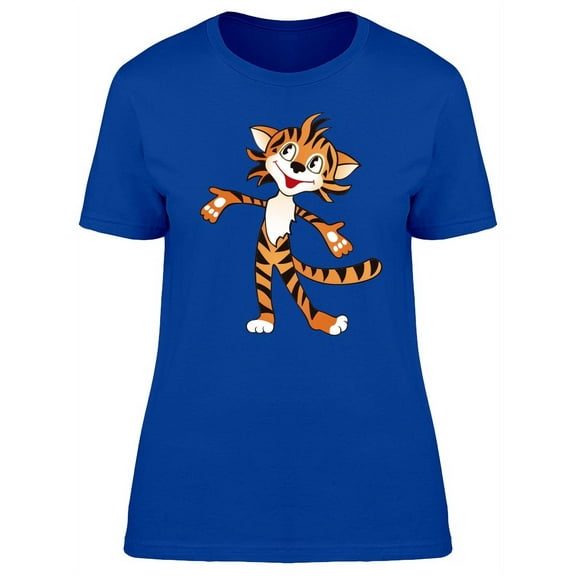 Cute Happy Tiger Cartoon T-Shirt Women -Image by Shutterstock, Female Large