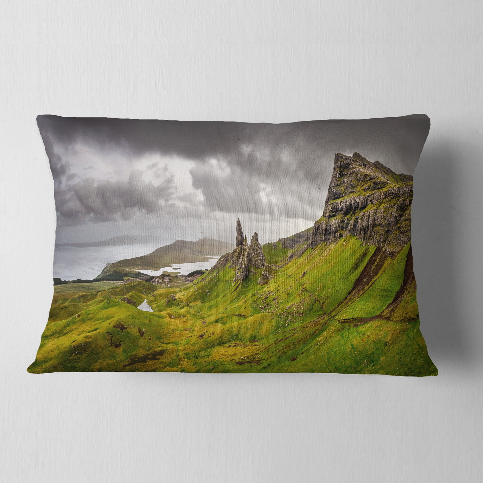 Designart Storr Mountains Panorama - Landscape Photography Throw Pillow - 12x20