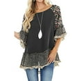 thumbnail image 5 of Chollius Women's Boho Shirts Ruffle 3/4 Sleeve Crew Neck Blouse Leopard Floral Print Patchwork Tunic Tops Plus Size Summer Hippie Clothing, 5 of 7