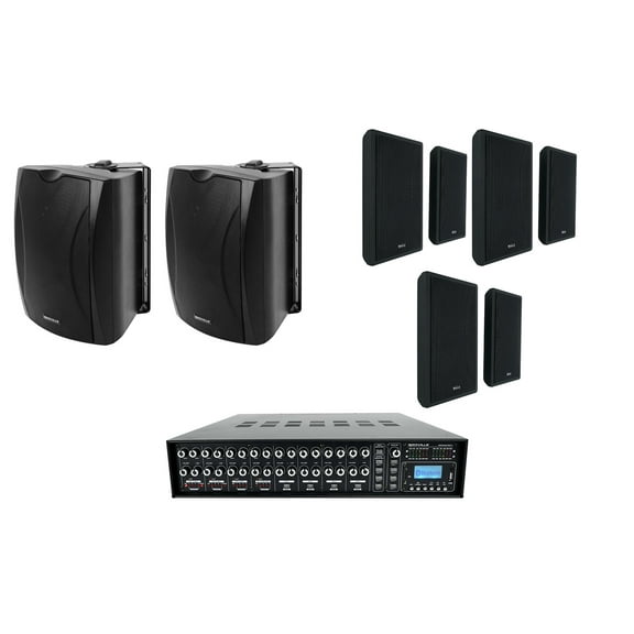 Rockville ROCK MATRIX Multi Source Home Receiver (8) 5.25" Black Wall Speakers
