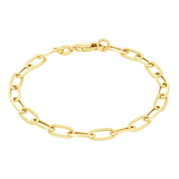 Nuragold 10k Real Yellow Gold Paperclip 4mm Elongated Cable Link Bracelet (7"-8") Italian Jewelry for Men & Women