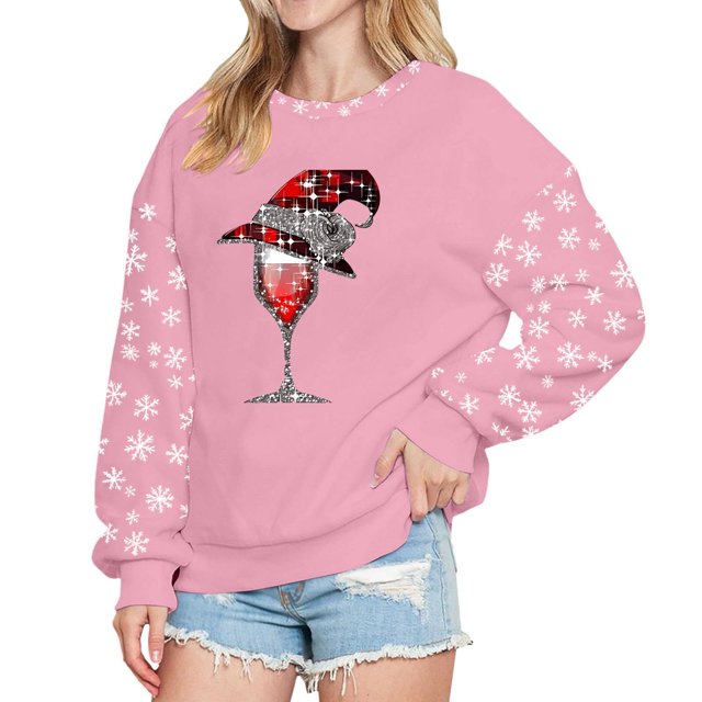 EHQJNJ Chandail en Molleton Graphique pour Femmes au Dos Chandail en Molleton Graphique de Noël pour Femmes Col Rond Pull Col Rond Chandail en Molleton Festif Imprimé Décontracté Haut Blanc Chandail en Molleton Col Rond