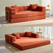 YINIX 78,6 Convertible Sofa Couch with 2 Pillows, Sleeper Sofa Bed for Living Room, Small Spaces, Orange