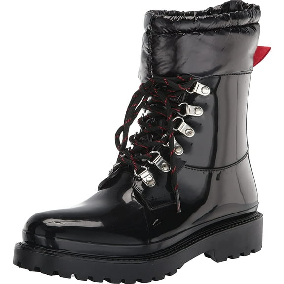 Nine West Keepit3 Black Lace Up Rounded Toe Lugged Sole Leather Ankle Boots (Black, 9)