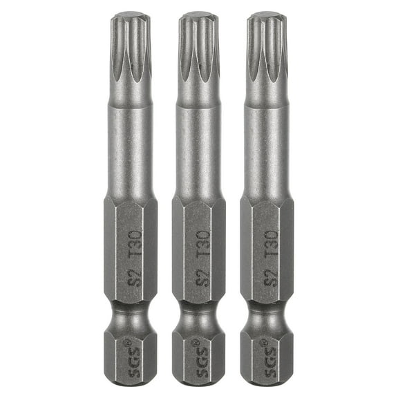 Uxcell 3pcs T30 Torx Head Screwdriver Bit 1/4" Hex Shank 2" (50mm) Long Magnetic No Hole Tip 6 Point Star Screw Driver