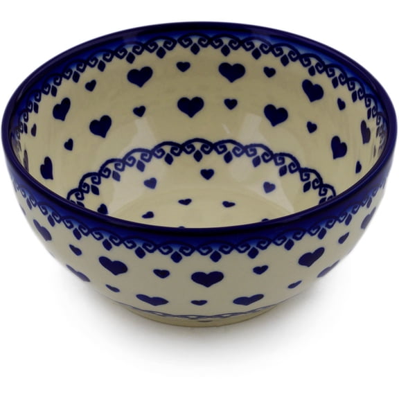 Polish Pottery 6-inch Bowl (Blue Valentine Theme) Hand Painted in Boleslawiec, Poland   Certificate of Authenticity