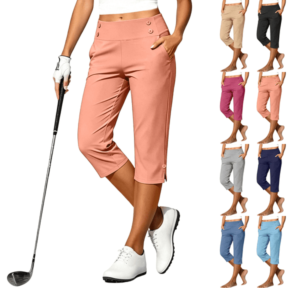 Jopfuhed Capri Pants for Women Plus Size Stretch High Waisted Straight Leg Yoga Trousers with Pockets Lightweight Comfy Golf Travel Pants,Sizes S-5XL