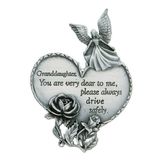 Extel Pewter Granddaughter "Drive Safely" Heart and Angel Sun Visor Clip for Granddaughter Car Truck