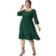 thumbnail image 3 of Vestidos de talgrande pamujer Vestido midi de gacon cuello cuadrado bohemio de lunares suizos Verde oscuro 3X, 3 of 6