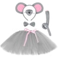 thumbnail image 4 of Disfraz de ratón gris para niños, fiesta de Halloween, tutú con temática de animales, falda de tutú para niñas pequeñas con orejas, cola, pajarita, guantes en la nariz, 4 of 5