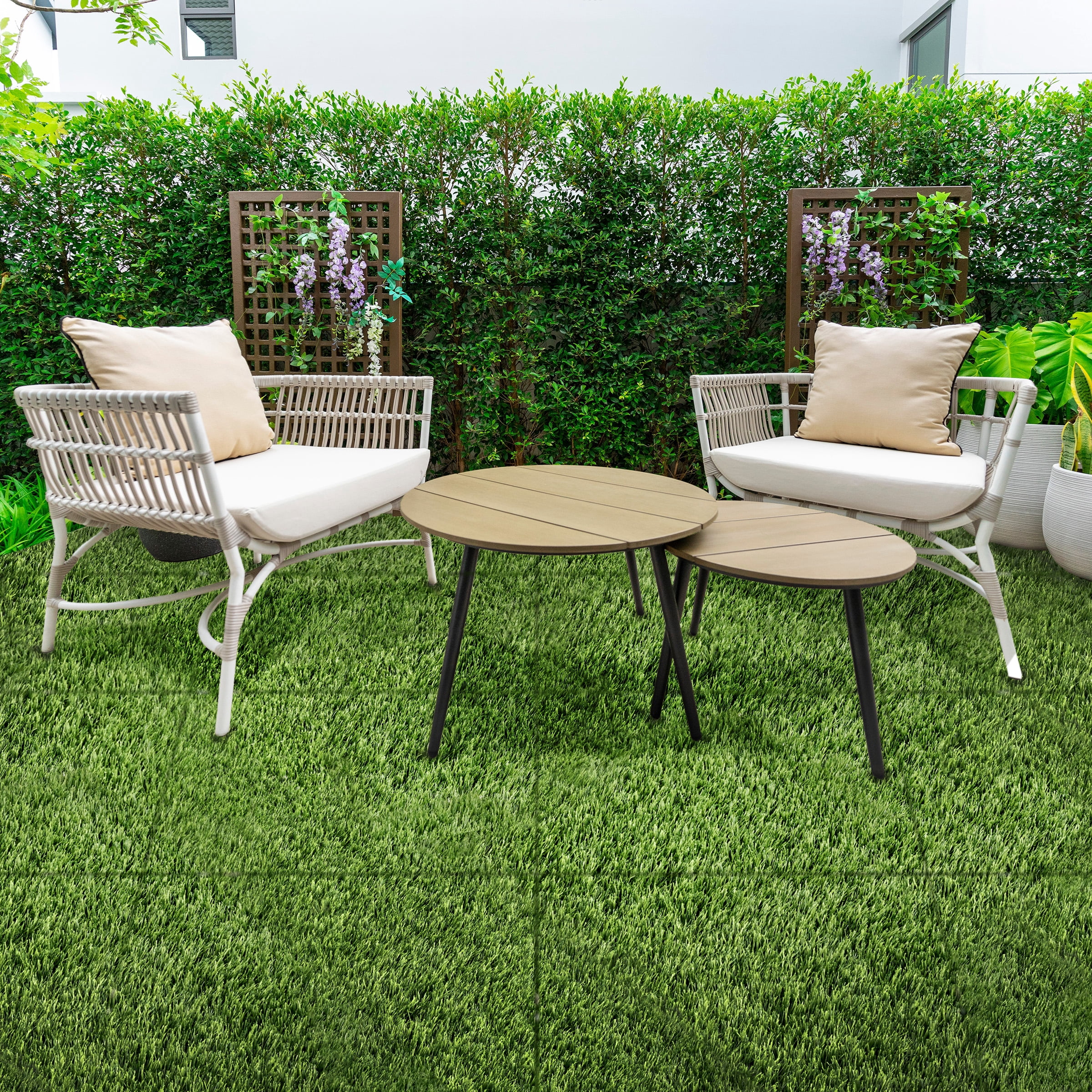Sorbus 6pcs 24 Sq. Ft. Interlocking Artificial Grass Tiles – 24"x24" Turf Mats for Patio, Balcony, Deck, Pets & Dog Pee Pad – Self-Draining Outdoor Flooring, 8-Buckle System