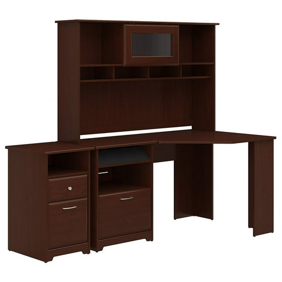 Cabot Corner Desk With Hutch And 2 Drawer File Cabinet In Harvest Cherry
