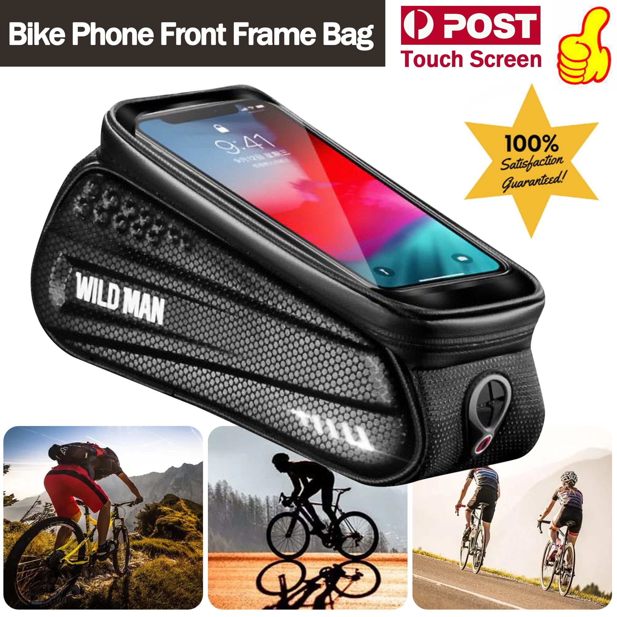Waterproof MTB Mountain Bike Frame Mobile Phone Holder Front Bags Pannier Hiking 