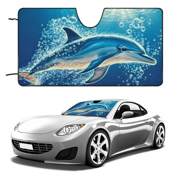 PHYHOO Car Windshield Sun Shade Glitter Dolphin Car Sun Shade Windshield Foldable Front Window Sunshade Sun Visor Protector Universal Fit for Most Cars Sedans Suvs Trucks 51x28in
