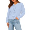 thumbnail image 4 of Women's Bow Tie Front Sweater Long Sleeve Crew Neck Knit Pullover Cardigan, M, 4 of 5