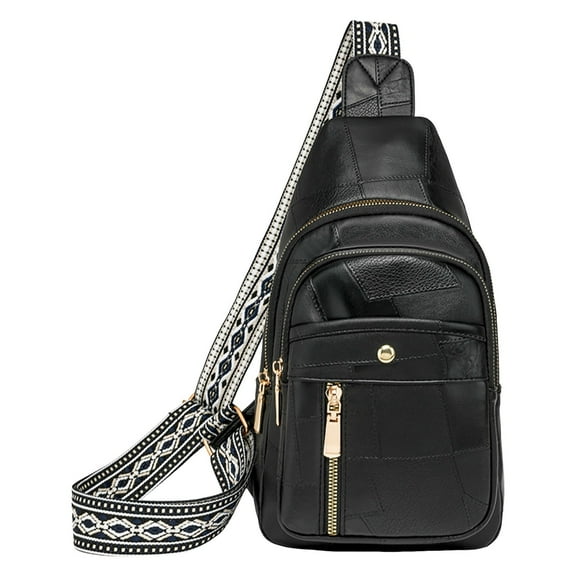 Faraee Sling Bag for Women Men Leather Crossbody Fanny Pack Purse Travel Shoulder Backpack Black