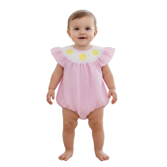Coerni Baby Girl Easter Outfit Cotton Striped Jumpsuit Bodysuit New Born Bubble Romper First Birthday Outfit Smocked Vintage Clothes