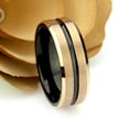 thumbnail image 2 of Free Engraving Personalized Custom Engraving Men's Women's Tungsten Wedding Band 8mm Two-tone Black IP Inside Center Groove with Rose Gold IP Finish Beveled EdgeSZ: 14, 2 of 6