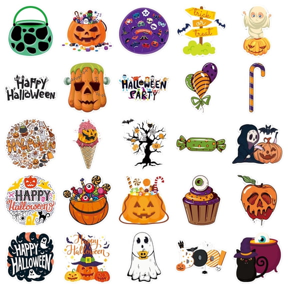 Halloween Sticker Set 50-Pack Waterproof Vinyl Decals for Tumblers Laptops Phones Halloween DIY Decorations
