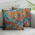 thumbnail image 2 of PIKWEEK  Blue Teal Asian Dragon Pillow Covers Dragon Orange Navy Blue Turquoise Decorative Cushion Covers Traditional Chinese Chinoiserie Farmhouse Accent Pillow for Sofa 2pc, 2 of 6
