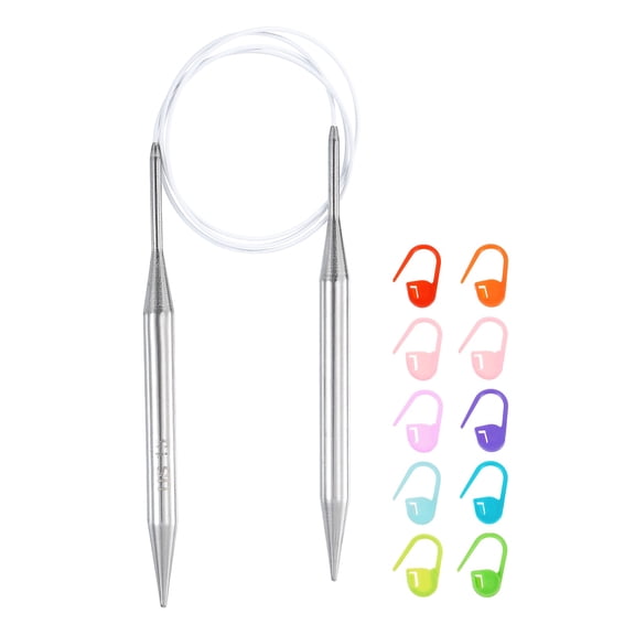 Uxcell Knitting Needles Size US 15(10mm) Circular Needle 39 Inch(100cm) Round Metal Stainless Steel Needle for Handmade Projects DIY Knitting