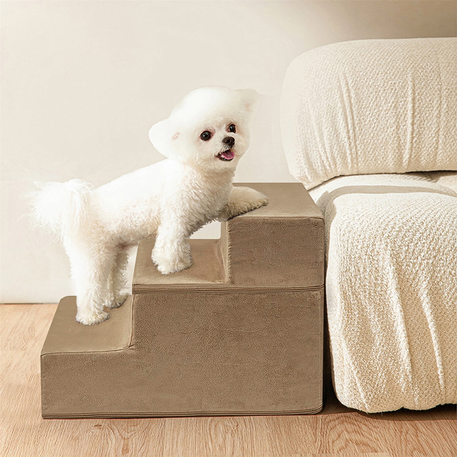 Pefilos 24" Pet Stairs for Small Pet, 4-Step Ramp for Beds and Couch with Non-Slip Carpeted Indoor Ladder, Cat Tree Climber, Beige Pefilos 24" Pet Stairs for Small Pet, 4-Step Ramp for Beds and Couch with Non-Slip Carpeted Indoor Ladder, Cat Tree Climber, Beige