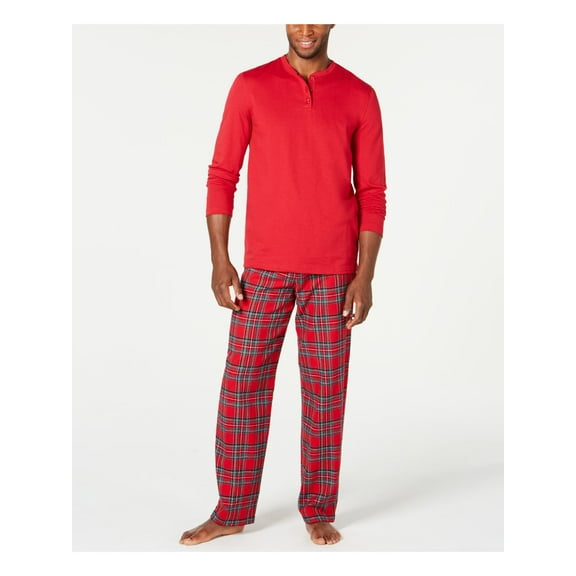 FAMILY PJs Sets Red Drawstring Solid Long Sleeve Henley Straight leg Everyday  Size 2XB