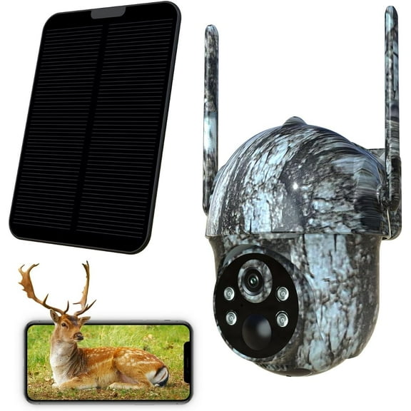 4G LTE Solar Cellular Trail Camera PTZ Wireless FHD 2K Game Cameras With Night Vision Motion Activated Waterproof Camouflage Wildlife Hunting Cam Motion Detection Outdoor Security Cams W/ SIM Card