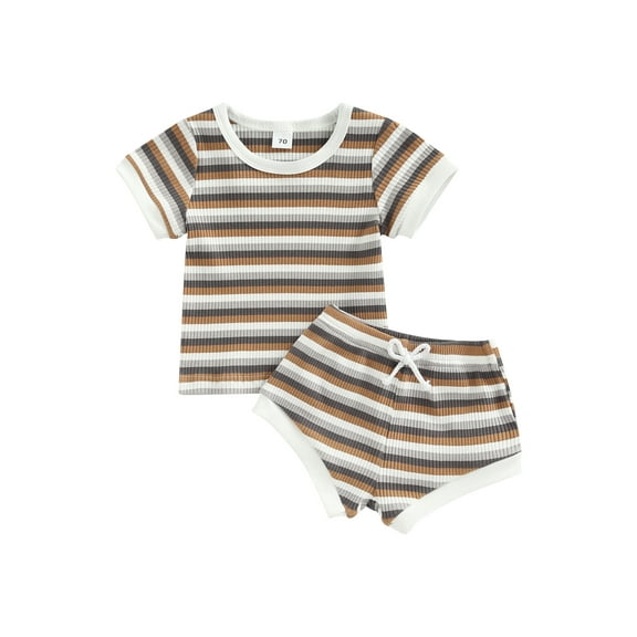 Bagilaanoe Newborn Baby Boys Girls Clothes Short Sleeve Stripe T-Shirt Tops Elastic Shorts Set Infant Baby Summer Outfits 0-24 Months