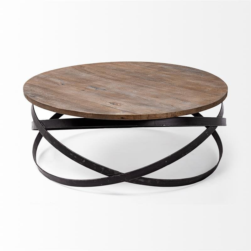 Black Metal Base Coffee Table, Solid Wood Top Coffee Table