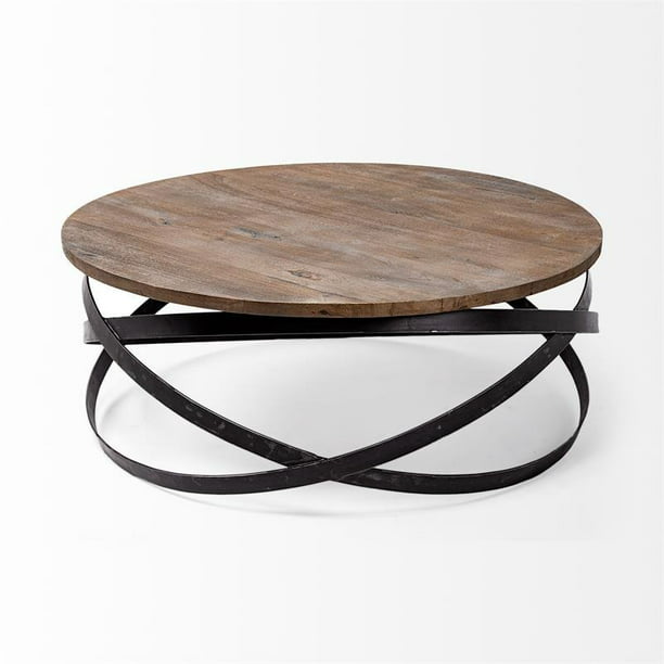 Black Metal Base Coffee Table, Thick Wood Top Coffee Table